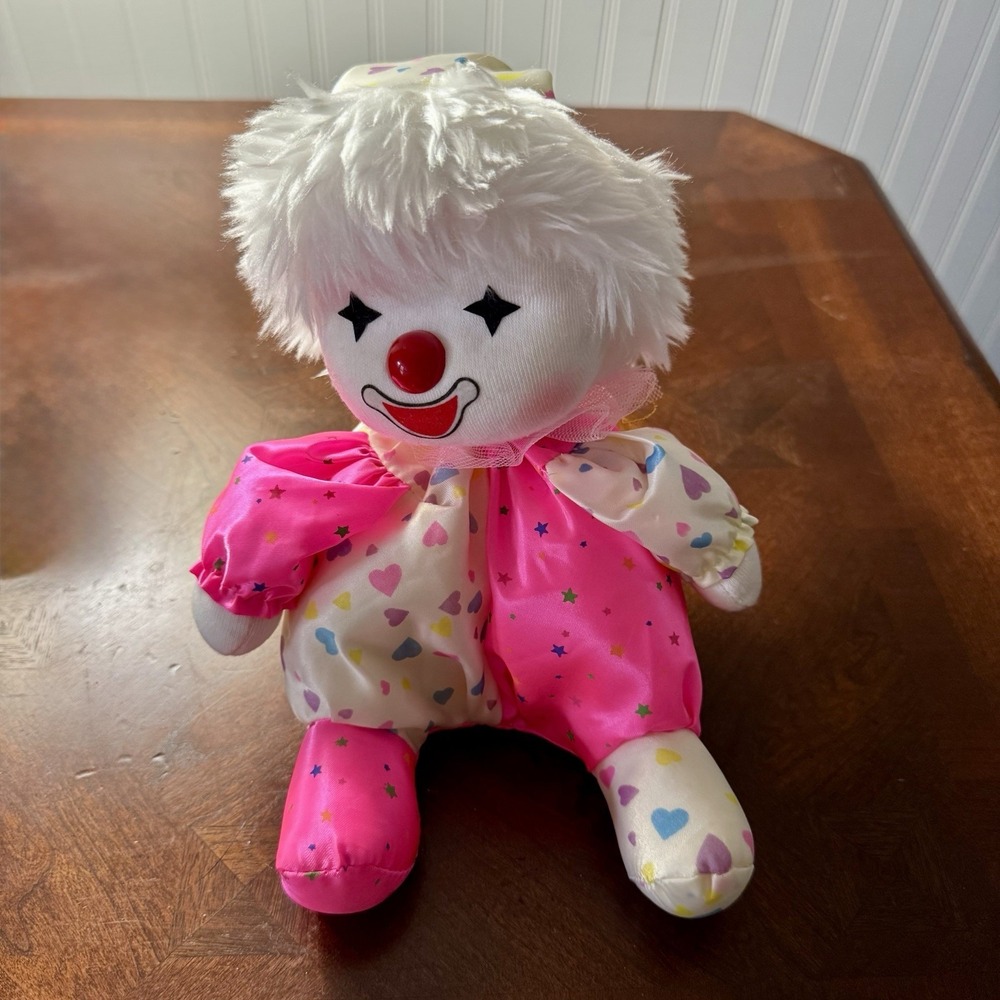 Vintage Potter Musical Wind Up Clown Doll Pink w/ Hearts 1986 Display Only